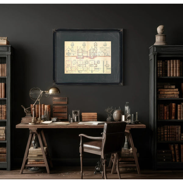The Keepers Blueprint Leading Point Light Station Plans — Framed Wall Art Room View | Bella Frye