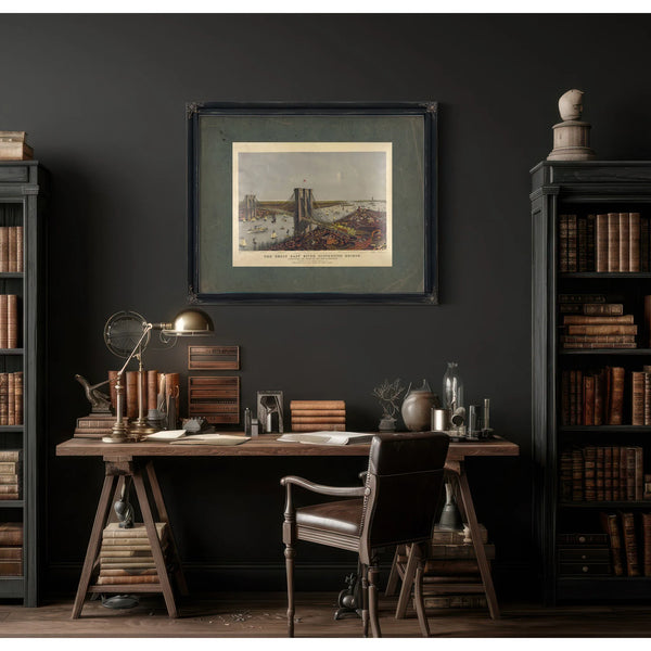 Grand Birds Eye View of the Great East River Suspension Bridge Connecting Th — Framed Wall Art Room View | Bella Frye
