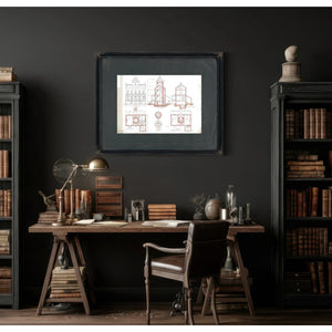 The Keepers Blueprint Blackistone Island Light Station — Framed Wall Art Room View | Bella Frye