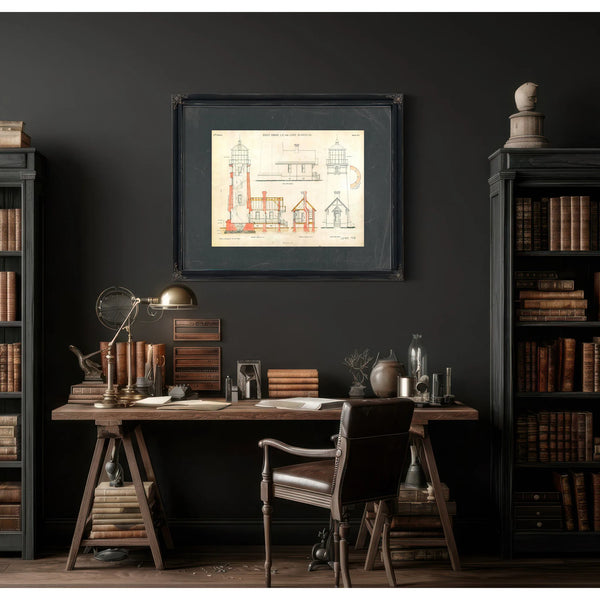 The Cape Blanco Light Station Blueprint Guardian of the Oregon Coast — Framed Wall Art Room View | Bella Frye
