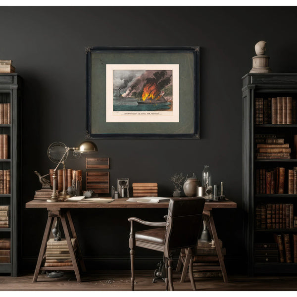 Destruction of the Rebel Ram Arkansas_ by the United States Gunboat Essex on — Framed Wall Art Room View | Bella Frye