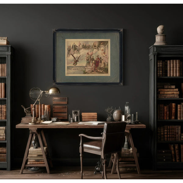 Depiction of Chicago Worlds Fair in Lower Left Allegorical Figures on the Ri — Framed Wall Art Room View | Bella Frye
