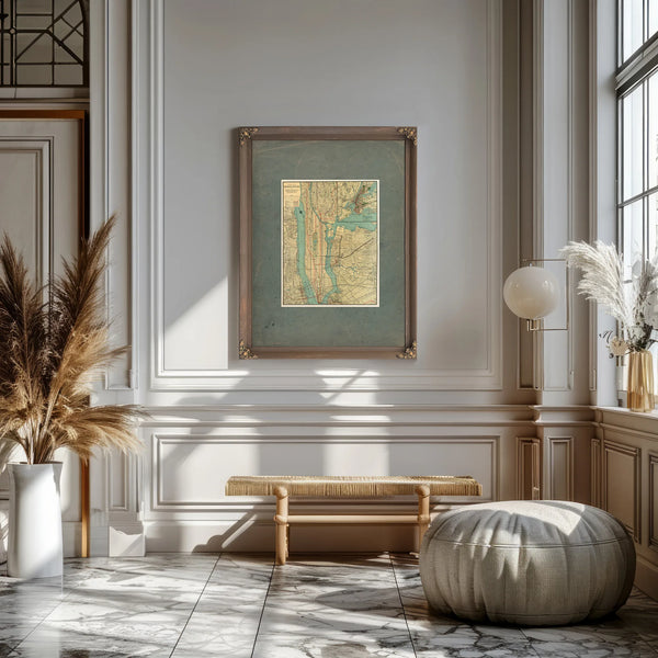 The Gilded Grid Manhattan's Veins of Commerce and Shadow — Framed Wall Art Room View | Bella Frye