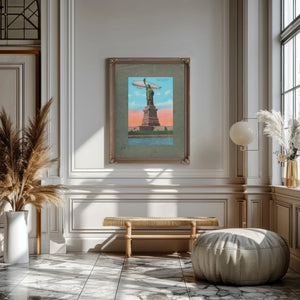 The Colossus and the Silver Leviathan Libertys Vigil at the Golden Door — Framed Wall Art Room View | Bella Frye