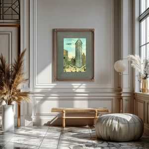 The Iron Sentinel Manhattans Wedge of Progress — Framed Wall Art Room View | Bella Frye