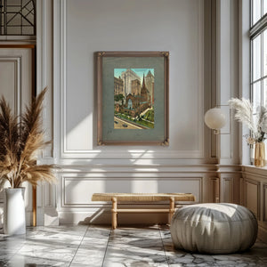 Gothic Spire Among Giants Trinity Church in the Shadow of Progress — Framed Wall Art Room View | Bella Frye