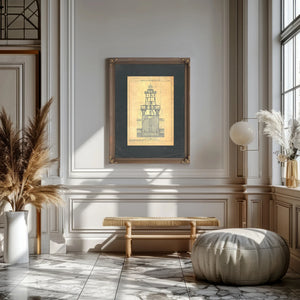 The Keepers Vigil Hooper Island Lighthouse Blueprint — Framed Wall Art Room View | Bella Frye