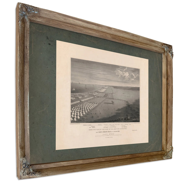 Birds Eye View of the Camp of the Army of Occupation Near Corpus Christi Tex — Verdigris Framed Canvas Print | Bella Frye