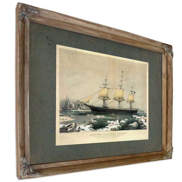 Clipper Ship Red Jacket_ in the Ice Off Cape Horn on Her Passage From Austra — Verdigris Framed Canvas Print | Bella Frye