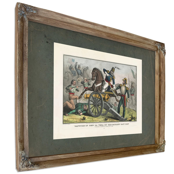 Capture of Genl La Vega by the Gallant Capt May at the Battle of Resaca De L — Verdigris Framed Canvas Print | Bella Frye