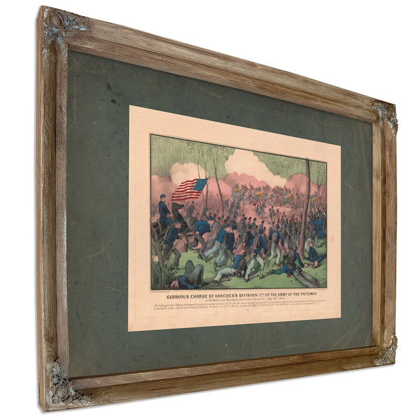 Glorious Charge of Hancocks Division 2nd of the Army of the Potomac at the B — Verdigris Framed Canvas Print | Bella Frye