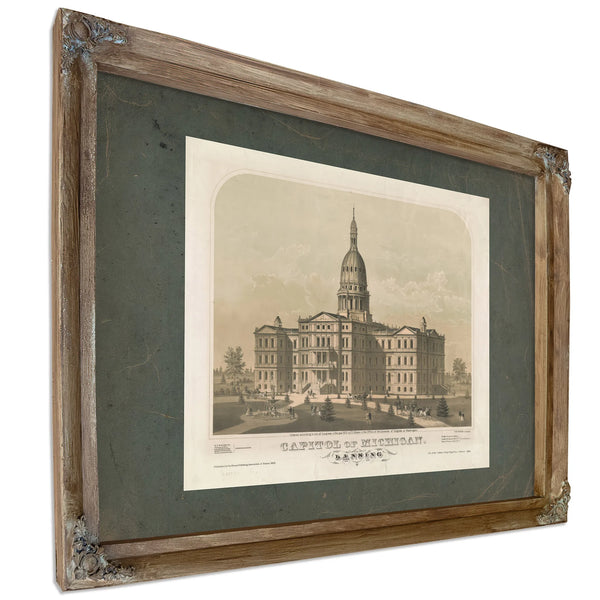 Capitol of Michigan Lansing 19th Century — Verdigris Framed Canvas Print | Bella Frye