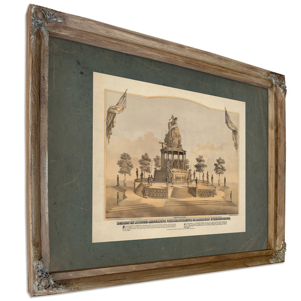 Design of Bronze Monument Commemorative of American Independence 1873 — Verdigris Framed Canvas Print | Bella Frye