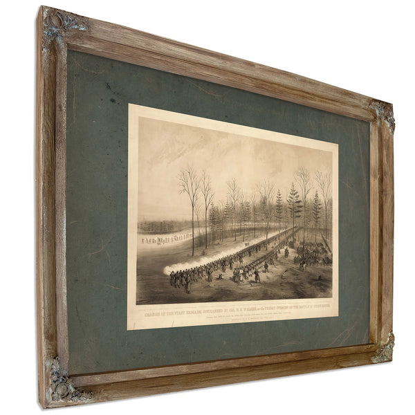 Charge of the First Brigade Commanded by Col Mb Walker on the Friday Evening — Verdigris Framed Canvas Print | Bella Frye