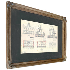 The Keepers Blueprint Fishing Battery Light Station Engineering Drawings — Verdigris Framed Canvas Print | Bella Frye