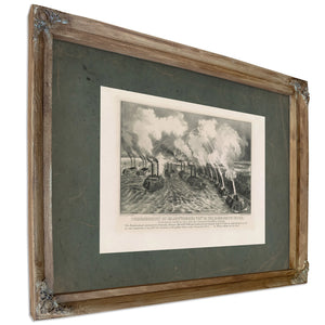 Bombardment of Island Number Ten in the Mississippi River by the Gunboat and — Verdigris Framed Canvas Print | Bella Frye