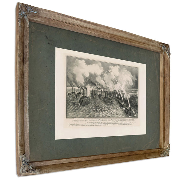 Bombardment of Island Number Ten in the Mississippi River by the Gunboat and — Verdigris Framed Canvas Print | Bella Frye