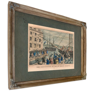 Destruction of Tea at Boston Harbor 1846 — Verdigris Framed Canvas Print | Bella Frye