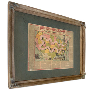 Illustrated Political Chart a Cartoon of American Politics and the Tapeworm — Verdigris Framed Canvas Print | Bella Frye