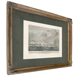 Attack of the Gun Boats Upon the City Castle of San Juan De Ulloa Bombardme — Verdigris Framed Canvas Print | Bella Frye