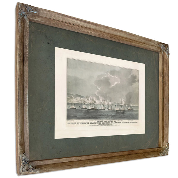 Attack of the Gun Boats Upon the City Castle of San Juan De Ulloa Bombardme — Verdigris Framed Canvas Print | Bella Frye