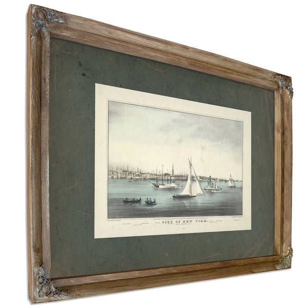 City of New York From Jersey City 1849 — Verdigris Framed Canvas Print | Bella Frye