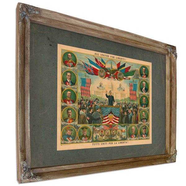 All United for Liberty! 1917 — Verdigris Framed Canvas Print | Bella Frye