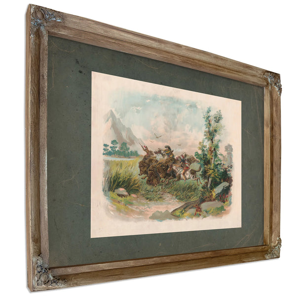 Buffalo Hunt in the Wild West 1897 — Verdigris Framed Canvas Print | Bella Frye