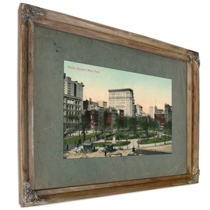 Union Square in Fading Light a Manhattan Memory Suspended in Time — Verdigris Framed Canvas Print | Bella Frye