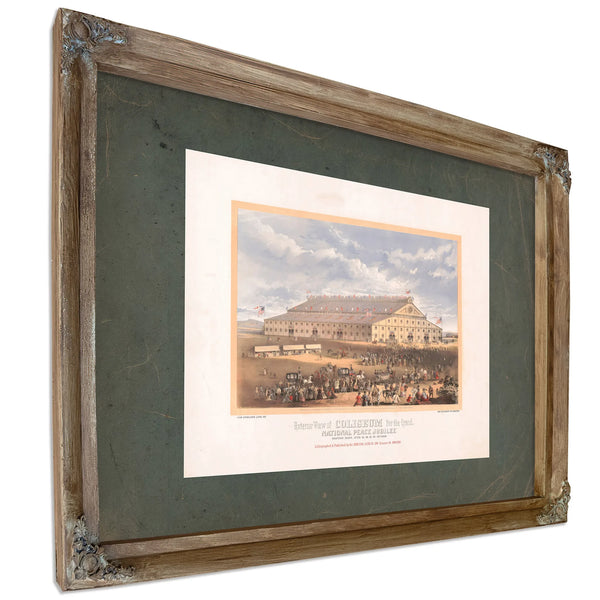 Exterior View of Coliseum for the Grand National Peace Jubilee Boston Mass J — Verdigris Framed Canvas Print | Bella Frye