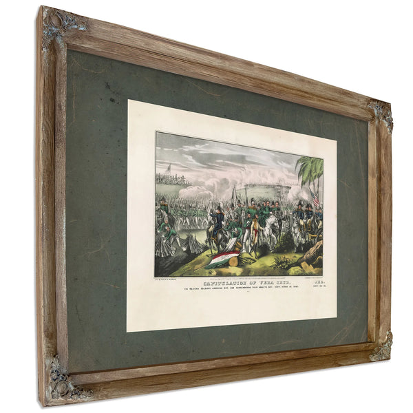 Capitulation of Vera Cruz the Mexican Soldiers Marching Out and Surrendering — Verdigris Framed Canvas Print | Bella Frye