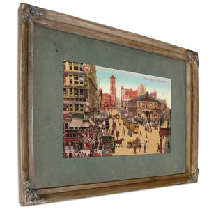 The Crossroads of Commerce Herald Squares Gilded Chaos — Verdigris Framed Canvas Print | Bella Frye