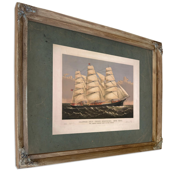 Clipper Ship Three Brothers 2972 Tons_ the Largest Sailing Ship in the World — Verdigris Framed Canvas Print | Bella Frye