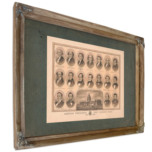 American Presidents First Hundred Years 1776 1876 1876 — Verdigris Framed Canvas Print | Bella Frye