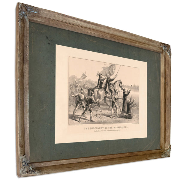 Discovery of the Mississippi_ by Ferdinand De Soto and His Followers May 154 — Verdigris Framed Canvas Print | Bella Frye