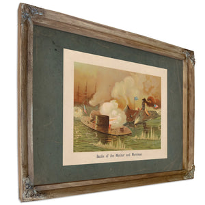 Battle of the Monitor and Merrimac 1889 — Verdigris Framed Canvas Print | Bella Frye