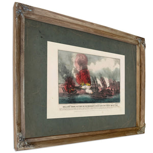 Brilliant Naval Victory on the Mississippi River Near Fort Wright May 1th 1 — Verdigris Framed Canvas Print | Bella Frye