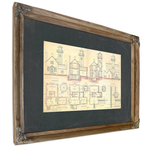The Keepers Blueprint Leading Point Light Station Plans — Verdigris Framed Canvas Print | Bella Frye