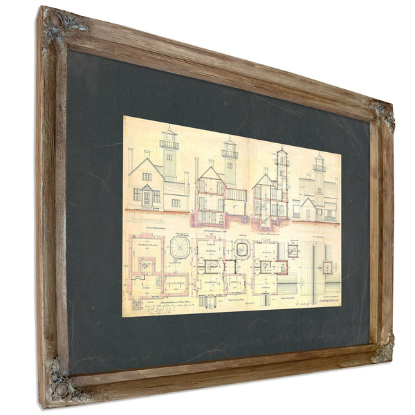 The Keepers Blueprint Leading Point Light Station Plans — Verdigris Framed Canvas Print | Bella Frye