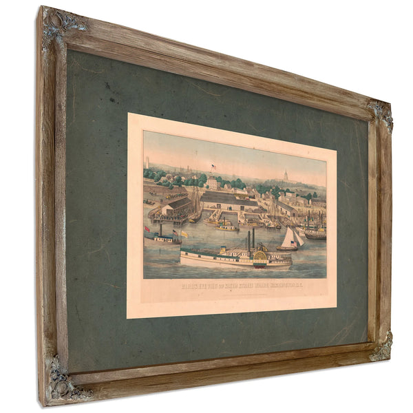 Birds Eye View of Sixth Street Wharf Washington Dc 1863 — Verdigris Framed Canvas Print | Bella Frye
