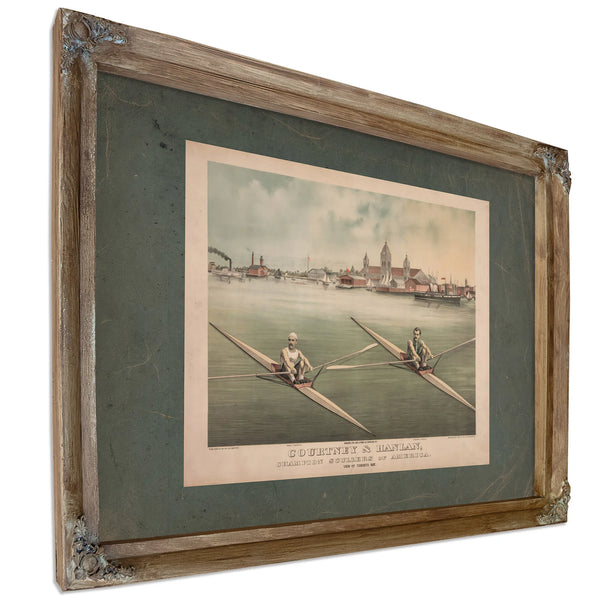 Courtney Hanlan Champion Scullers of America View of Toronto Bay 1879 — Verdigris Framed Canvas Print | Bella Frye