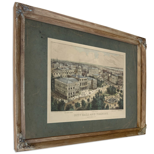 City Hall and Vicinity New York City 187 1899 — Verdigris Framed Canvas Print | Bella Frye