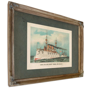 Armoured Steel Cruiser New York United States Navy 1893 — Verdigris Framed Canvas Print | Bella Frye