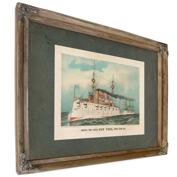 Armoured Steel Cruiser New York United States Navy 1893 — Verdigris Framed Canvas Print | Bella Frye