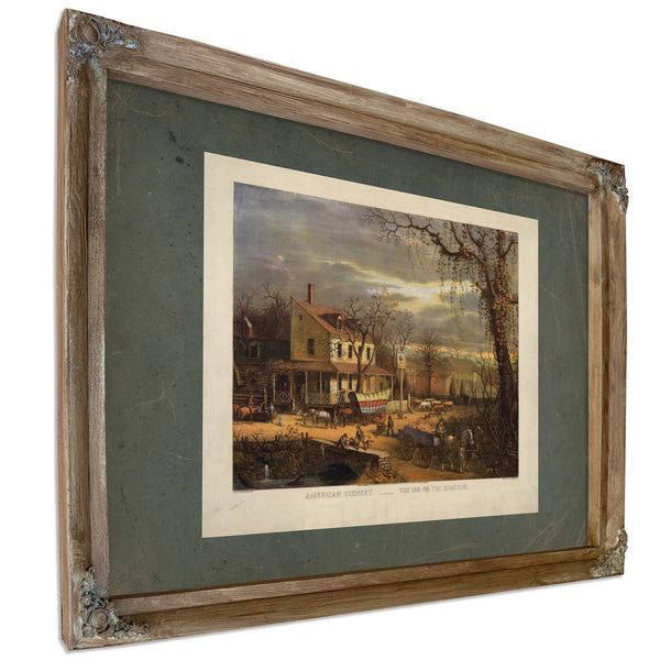 American Scenery the Inn on the Roadside 1872 — Verdigris Framed Canvas Print | Bella Frye