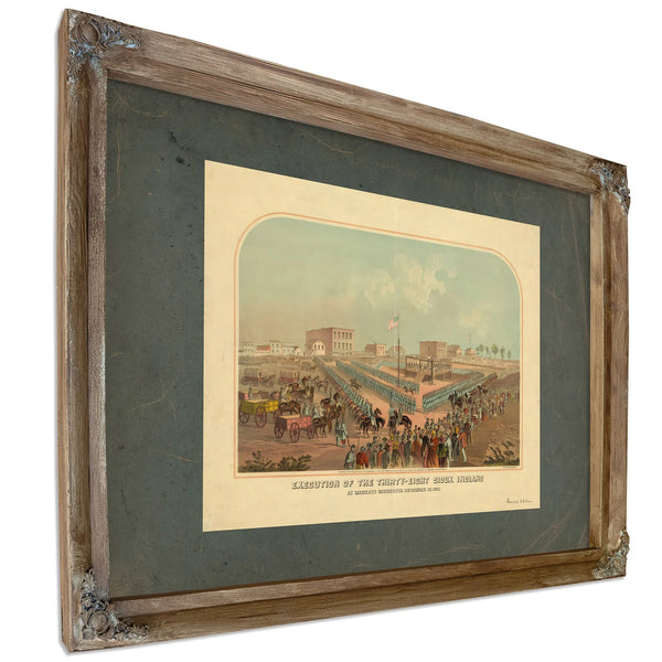 Execution of the Thirty Eight Sioux Indians at Mankato Minnesota December 25 — Verdigris Framed Canvas Print | Bella Frye