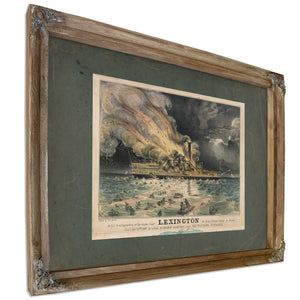 Awful Conflagration of the Steam Boat Lexington in Long Island Sound on Mond — Verdigris Framed Canvas Print | Bella Frye