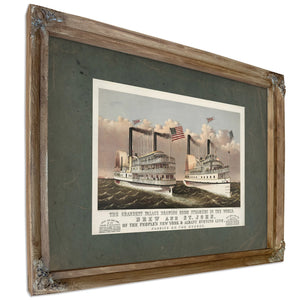 Grandest Palace Drawing Room Steamers in the World Drew and St John 1878 — Verdigris Framed Canvas Print | Bella Frye