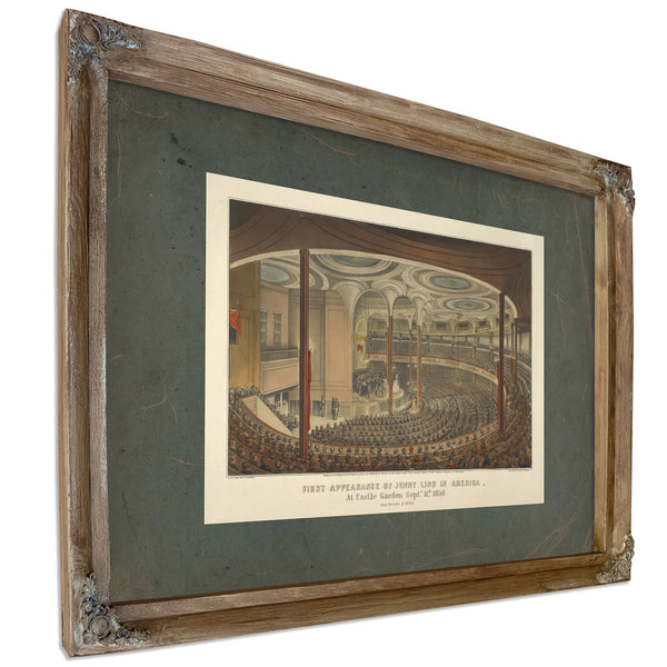First Appearance of Jenny Lind in America at Castle Garden Septr 11th 185 T — Verdigris Framed Canvas Print | Bella Frye