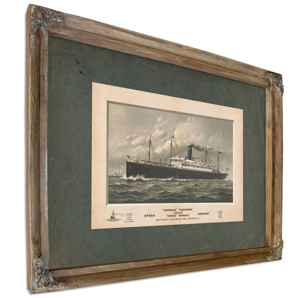 Mongolia Manchuria China Korea Siberia Trans Pacific Line Pacific Mail Steamsh — Verdigris Framed Canvas Print | Bella Frye